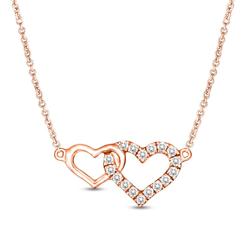 0.13 CT. T.W. Natural Diamond Double Interlocking Hearts Outline Necklace in 10K Rose Gold