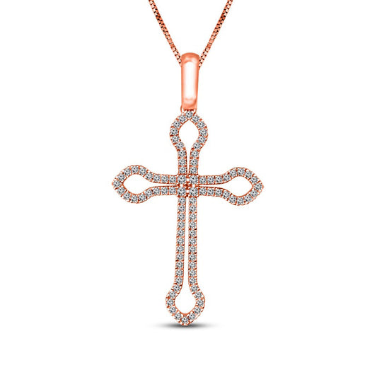 0.33 CT. T.W. Natural Diamond Flared Cross Outline Pendant in 10K Rose Gold