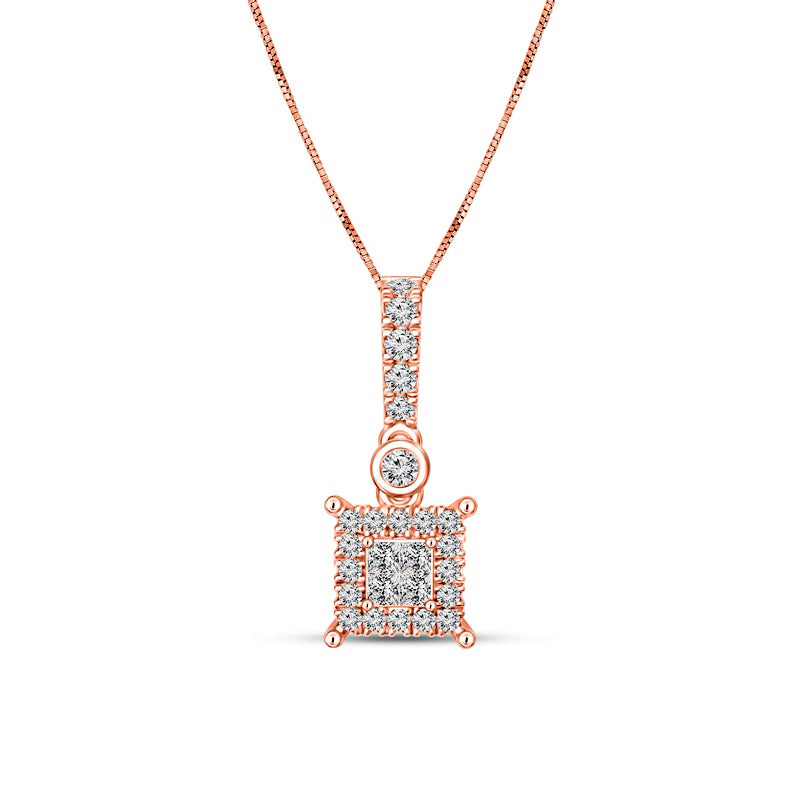 0.25 CT. T.W. Quad Princess-Cut Natural Diamond Frame Drop Pendant in 10K Rose Gold