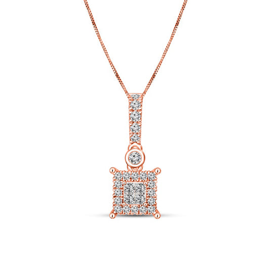 0.25 CT. T.W. Quad Princess-Cut Natural Diamond Frame Drop Pendant in 10K Rose Gold