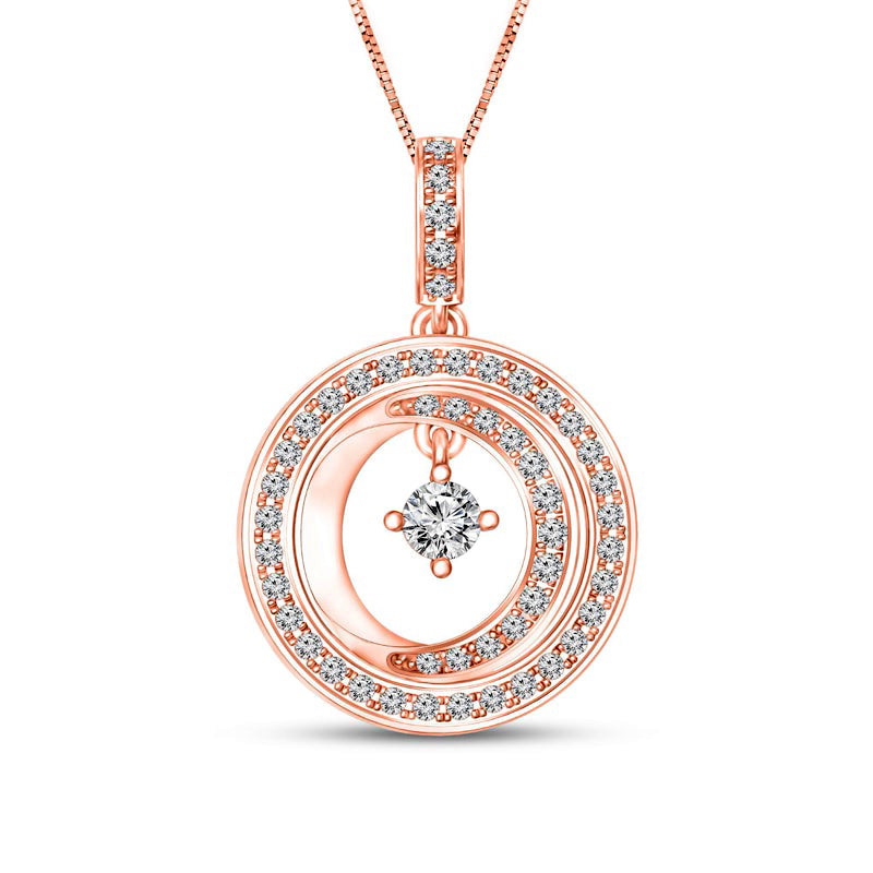 0.25 CT. T.W. Natural Diamond Double Circle Drop Pendant in 10K Rose Gold