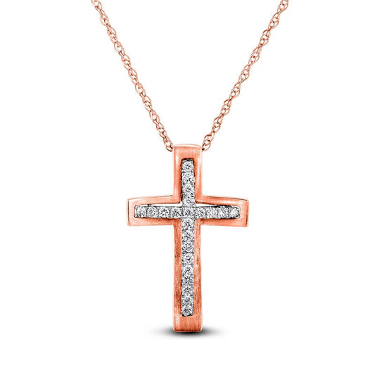 0.1 CT. T.W. Natural Diamond Layered Cross Pendant in 10K Rose Gold