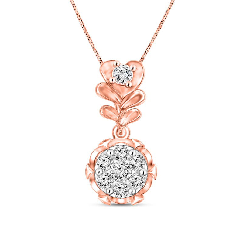 0.2 CT. T.W. Composite Natural Diamond Flower Drop Pendant in 10K Rose Gold