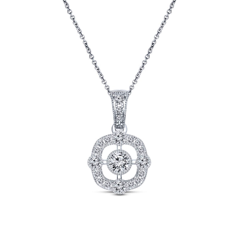 0.2 CT. T.W. Natural Diamond Cushion Frame Antique Vintage-Style Pendant in Sterling Silver