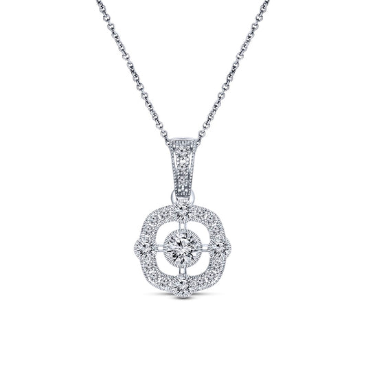 0.2 CT. T.W. Natural Diamond Cushion Frame Antique Vintage-Style Pendant in Sterling Silver