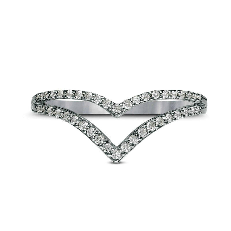 0.25 CT. T.W. Natural Diamond Double Chevron Split Shank Anniversary Band in Solid 10K White Gold