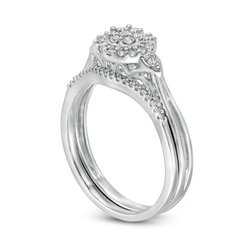 0.25 CT. T.W. Composite Natural Diamond Frame Leaf-Sides Split Shank Bridal Engagement Ring Set in Sterling Silver