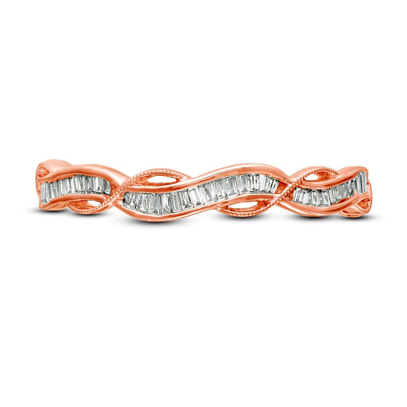 0.17 CT. T.W. Baguette Natural Diamond Antique Vintage-Style Twist Anniversary Band in Solid 10K Rose Gold