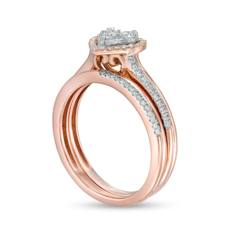 0.50 CT. T.W. Composite Natural Diamond Heart-Shaped Frame Bridal Engagement Ring Set in Solid 10K Rose Gold