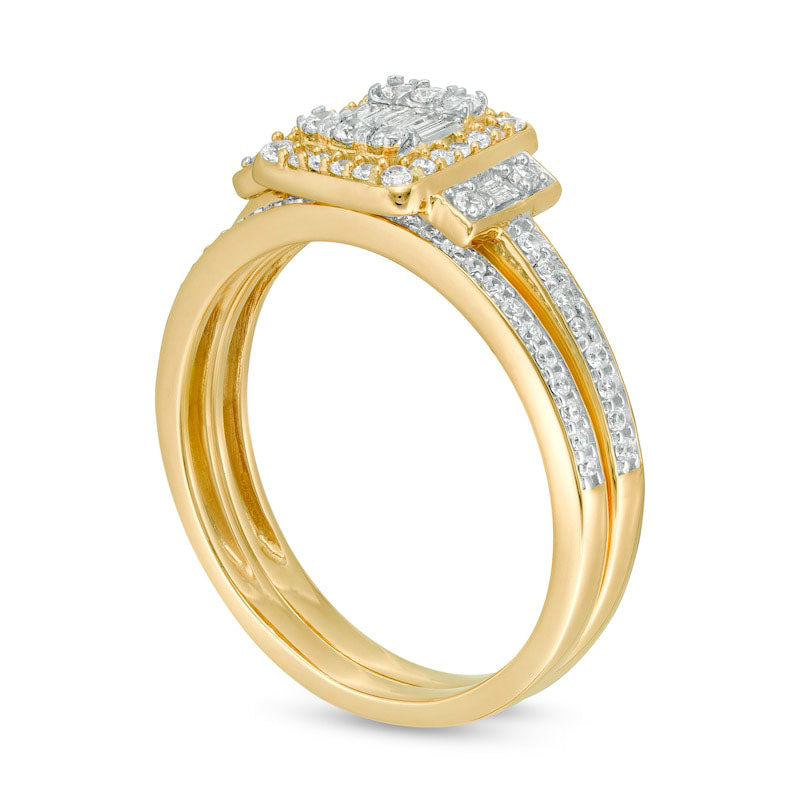 0.50 CT. T.W. Composite Natural Diamond Frame Collar Bridal Engagement Ring Set in Solid 10K Yellow Gold