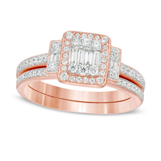 0.50 CT. T.W. Composite Natural Diamond Frame Collar Bridal Engagement Ring Set in Solid 10K Rose Gold