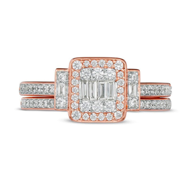 0.50 CT. T.W. Composite Natural Diamond Frame Collar Bridal Engagement Ring Set in Solid 10K Rose Gold