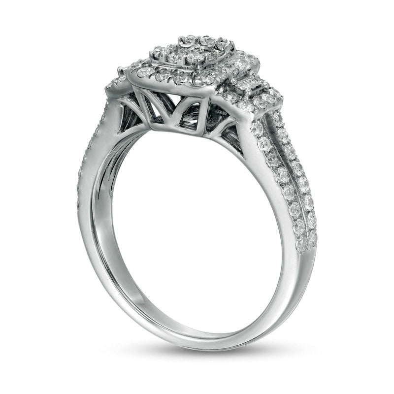 0.88 CT. T.W. Composite Natural Diamond Cushion Frame Engagement Ring in Solid 10K White Gold