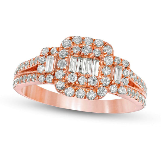 0.88 CT. T.W. Composite Natural Diamond Cushion Frame Engagement Ring in Solid 10K Rose Gold