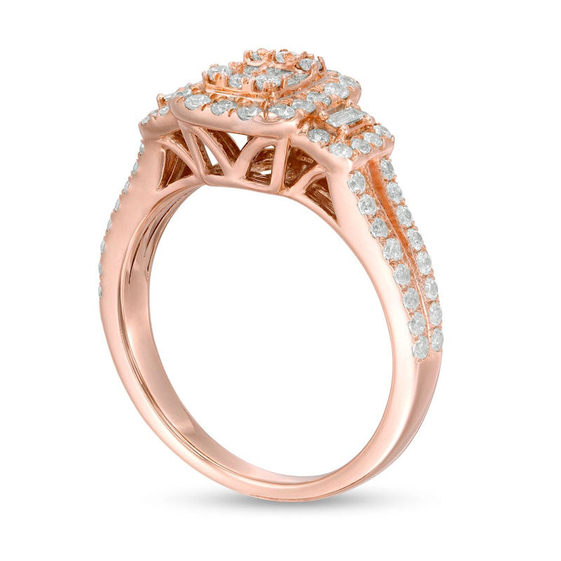 0.88 CT. T.W. Composite Natural Diamond Cushion Frame Engagement Ring in Solid 10K Rose Gold