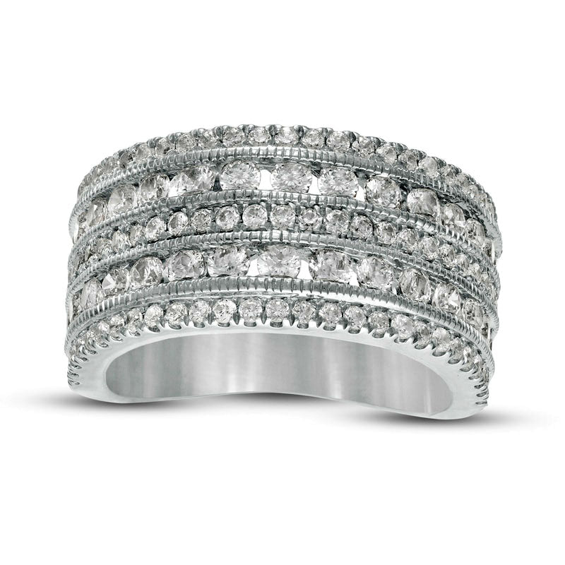 2.0 CT. T.W. Natural Diamond Multi-Row Antique Vintage-Style Engagement Ring in Solid 10K White Gold