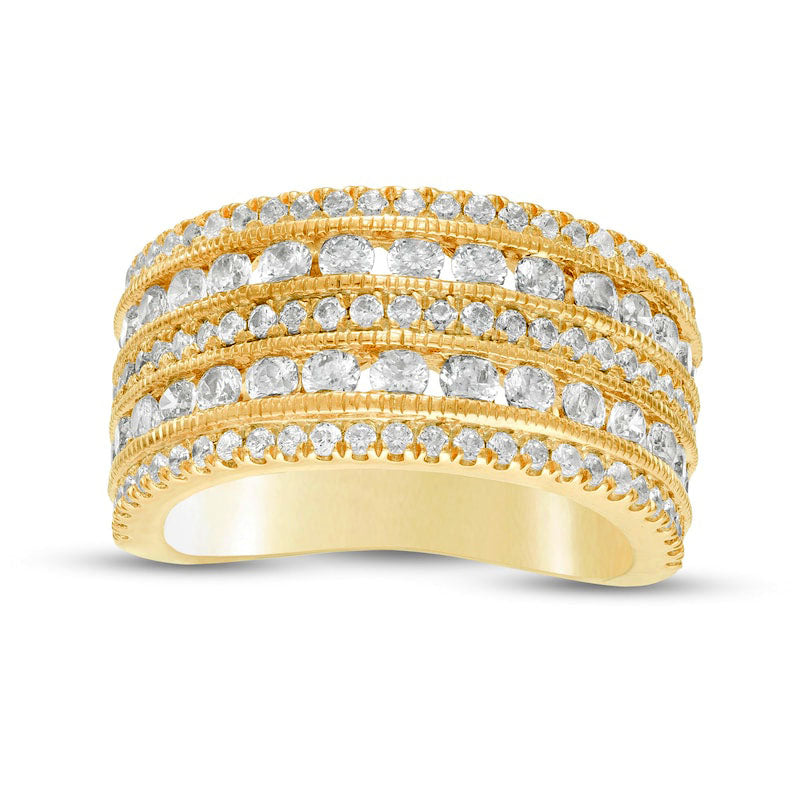 2.0 CT. T.W. Natural Diamond Multi-Row Antique Vintage-Style Engagement Ring in Solid 10K Yellow Gold