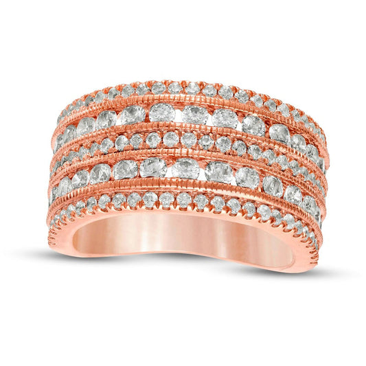 2.0 CT. T.W. Natural Diamond Multi-Row Antique Vintage-Style Engagement Ring in Solid 10K Rose Gold