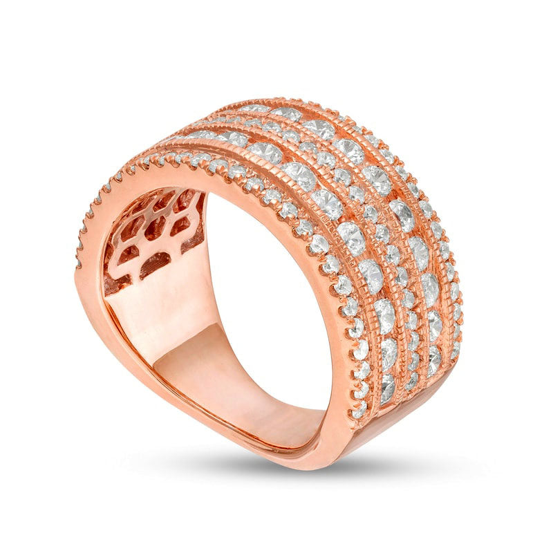 2.0 CT. T.W. Natural Diamond Multi-Row Antique Vintage-Style Engagement Ring in Solid 10K Rose Gold