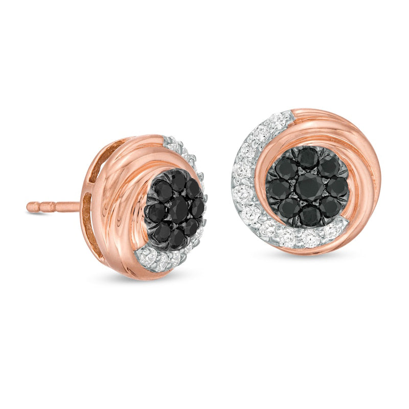 0.5 CT. T.W. Enhanced Black and White Composite Diamond Swirl Stud Earrings in 10K Rose Gold