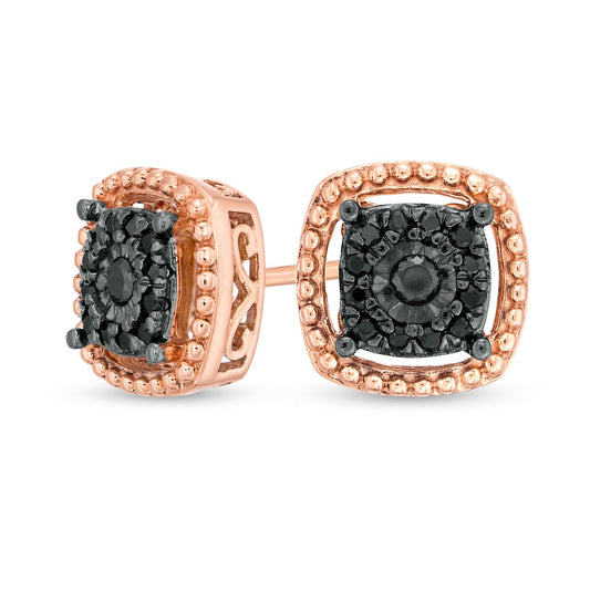 0.17 CT. T.W. Enhanced Black Diamond Cushion Frame Stud Earrings in 10K Rose Gold