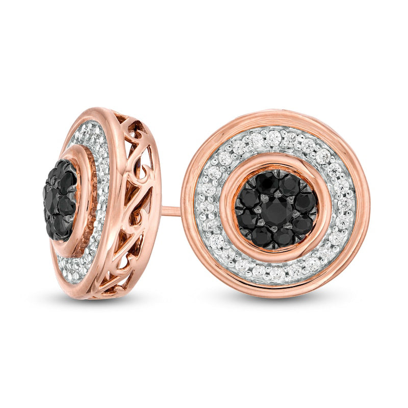 0.5 CT. T.W. Enhanced Black Composite and White Diamond Frame Stud Earrings in 10K Rose Gold