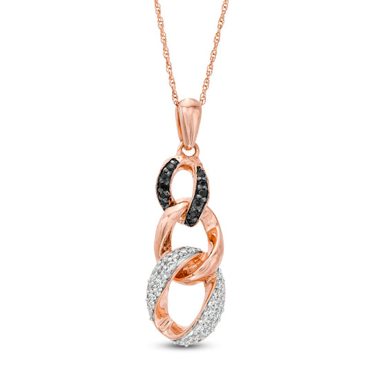 0.25 CT. T.W. Enhanced Black and White Natural Diamond Graduated Three Link Chain Drop Pendant in 10K Rose Gold