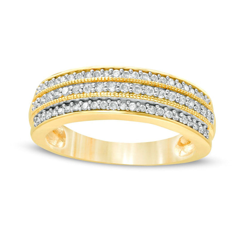 0.33 CT. T.W. Natural Diamond Multi-Row Antique Vintage-Style Band in Solid 10K Yellow Gold