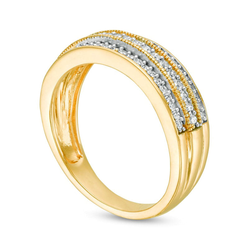 0.33 CT. T.W. Natural Diamond Multi-Row Antique Vintage-Style Band in Solid 10K Yellow Gold