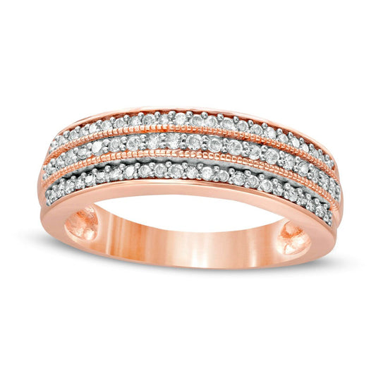 0.33 CT. T.W. Natural Diamond Multi-Row Antique Vintage-Style Band in Solid 10K Rose Gold