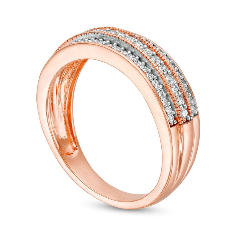 0.33 CT. T.W. Natural Diamond Multi-Row Antique Vintage-Style Band in Solid 10K Rose Gold