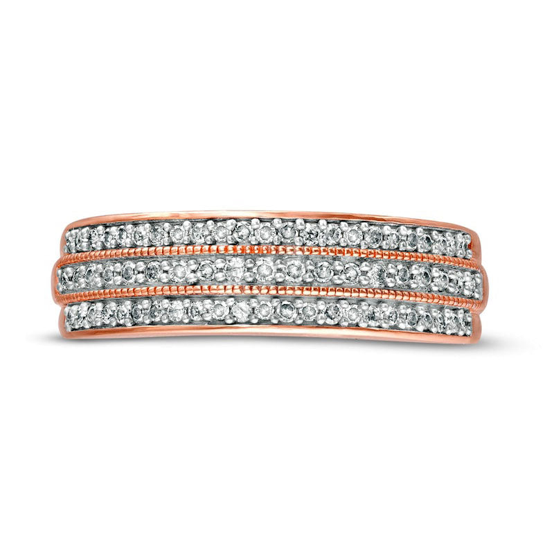 0.33 CT. T.W. Natural Diamond Multi-Row Antique Vintage-Style Band in Solid 10K Rose Gold