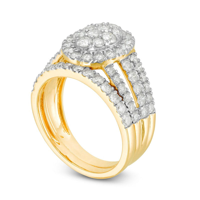 2.0 CT. T.W. Composite Natural Diamond Double Oval Frame Multi-Row Bridal Engagement Ring Set in Solid 10K Yellow Gold