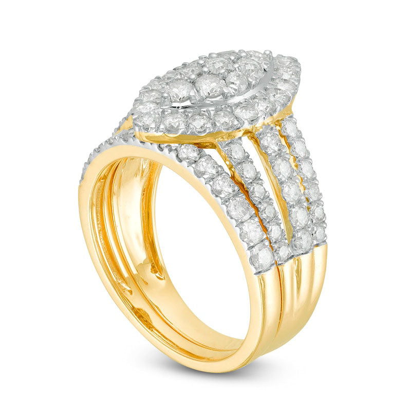 2.0 CT. T.W. Composite Natural Diamond Double Marquise Frame Multi-Row Bridal Engagement Ring Set in Solid 10K Yellow Gold