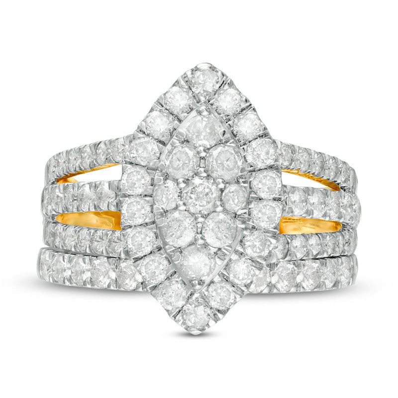 2.0 CT. T.W. Composite Natural Diamond Double Marquise Frame Multi-Row Bridal Engagement Ring Set in Solid 10K Yellow Gold