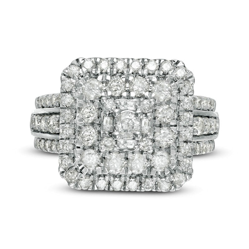 2.13 CT. T.W. Composite Natural Diamond Double Cushion Frame Multi-Row Engagement Ring in Solid 10K White Gold