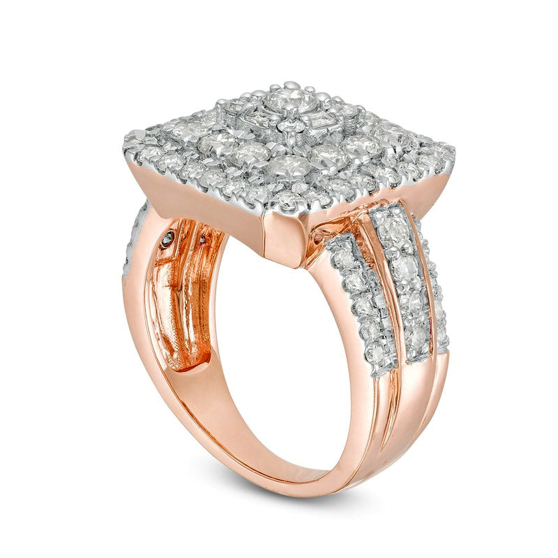 2.13 CT. T.W. Composite Natural Diamond Double Cushion Frame Multi-Row Engagement Ring in Solid 10K Rose Gold