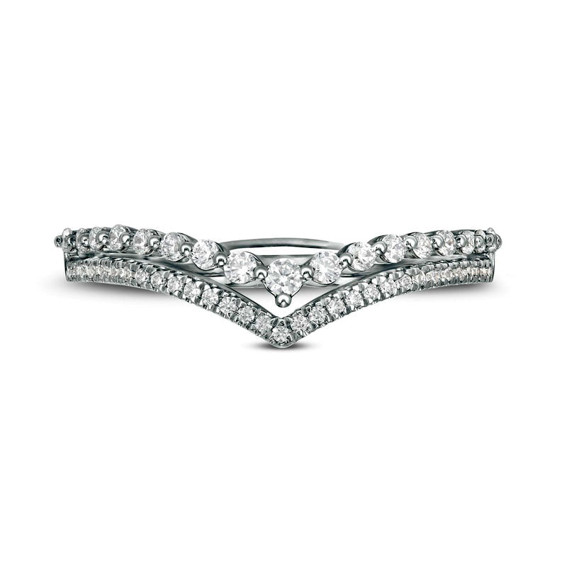 0.25 CT. T.W. Natural Diamond Double Chevron Anniversary Band in Solid 10K White Gold