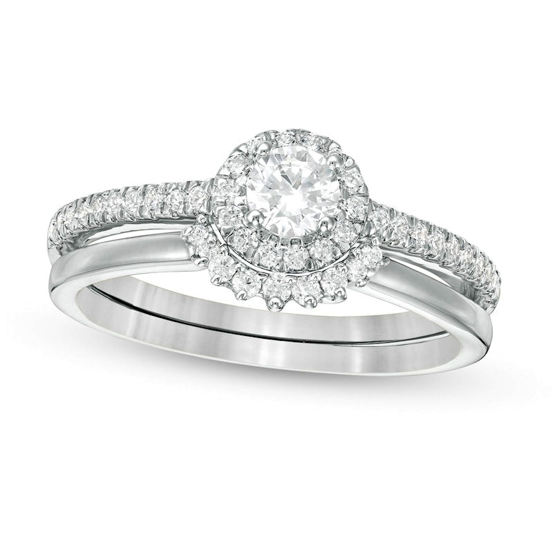 0.50 CT. T.W. Natural Diamond Frame Bridal Engagement Ring Set in Solid 10K White Gold