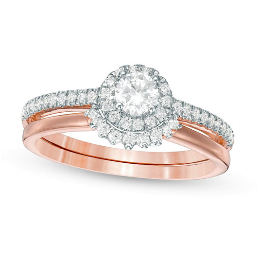 0.50 CT. T.W. Natural Diamond Frame Bridal Engagement Ring Set in Solid 10K Rose Gold