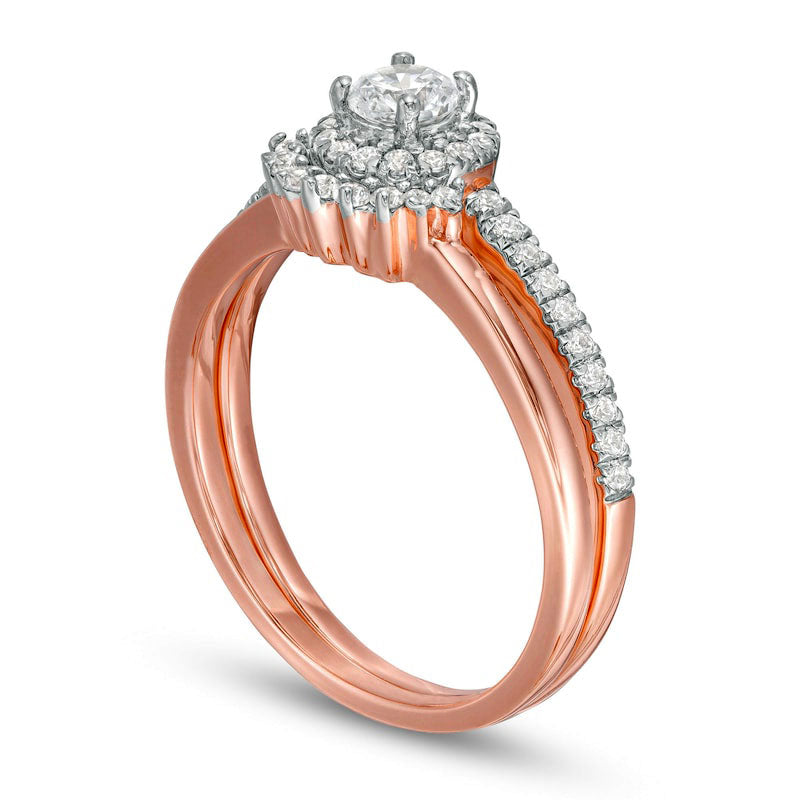 0.50 CT. T.W. Natural Diamond Frame Bridal Engagement Ring Set in Solid 10K Rose Gold