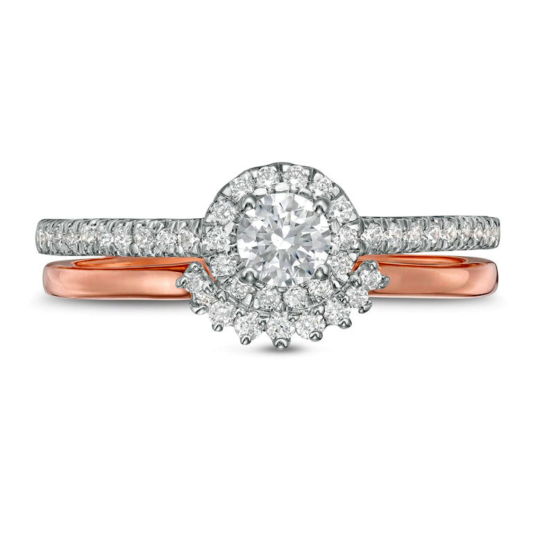 0.50 CT. T.W. Natural Diamond Frame Bridal Engagement Ring Set in Solid 10K Rose Gold