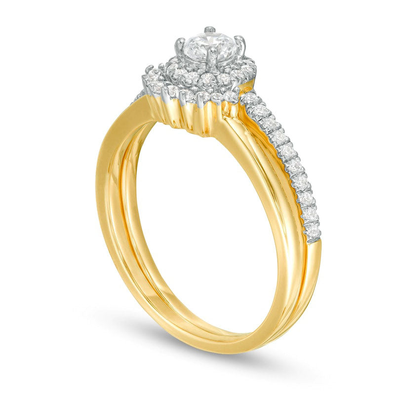 0.50 CT. T.W. Natural Diamond Frame Bridal Engagement Ring Set in Solid 10K Yellow Gold