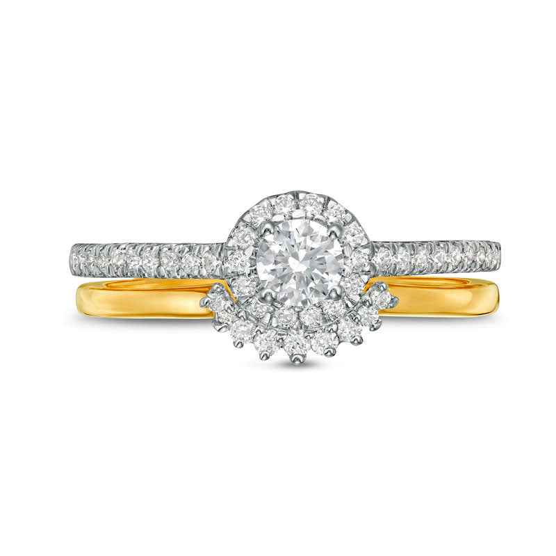 0.50 CT. T.W. Natural Diamond Frame Bridal Engagement Ring Set in Solid 10K Yellow Gold