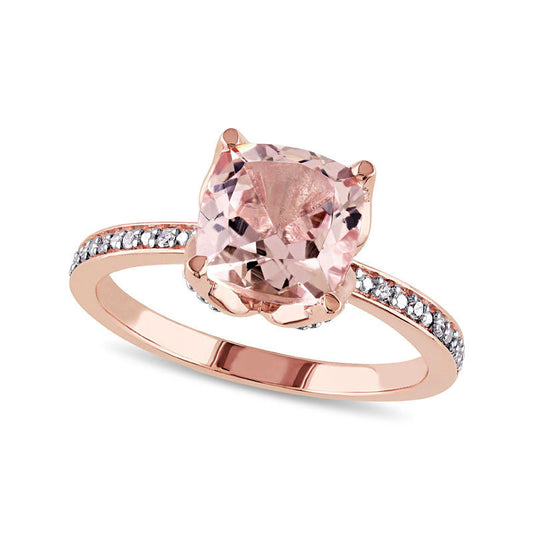 8.0mm Cushion-Cut Morganite and Natural Diamond Accent Engagement Ring in Solid 10K Rose Gold