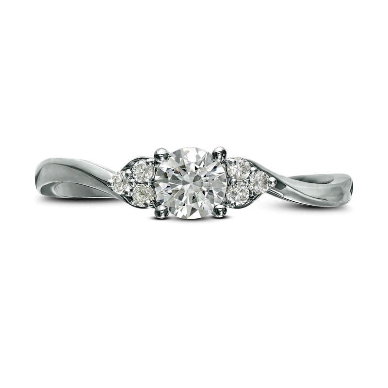 0.33 CT. T.W. Natural Diamond Bypass Tri-Sides Engagement Ring in Solid 10K White Gold