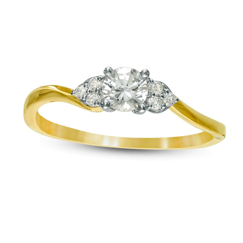 0.33 CT. T.W. Natural Diamond Bypass Tri-Sides Engagement Ring in Solid 10K Yellow Gold