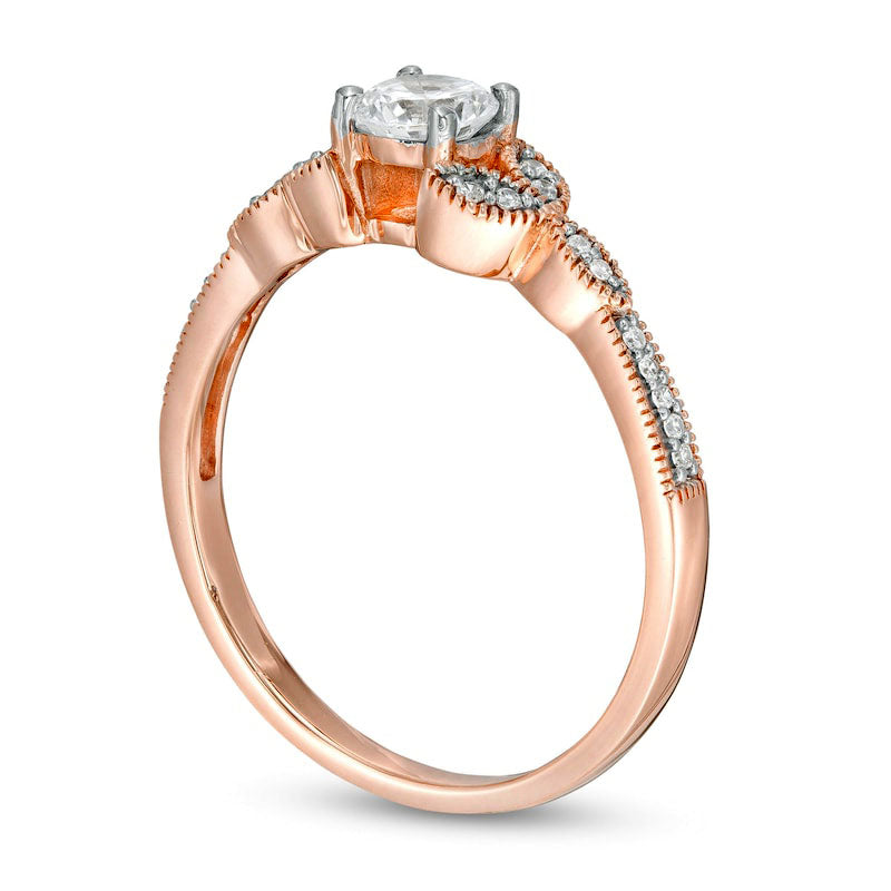 0.38 CT. T.W. Natural Diamond Leaf-Sides Antique Vintage-Style Engagement Ring in Solid 10K Rose Gold