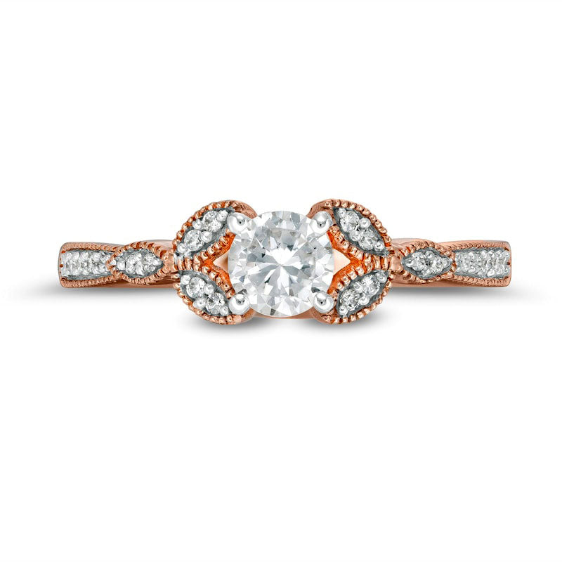 0.38 CT. T.W. Natural Diamond Leaf-Sides Antique Vintage-Style Engagement Ring in Solid 10K Rose Gold