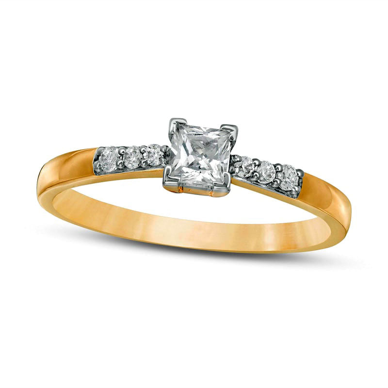 0.33 CT. T.W. Princess-Cut Natural Diamond Engagement Ring in Solid 10K Yellow Gold